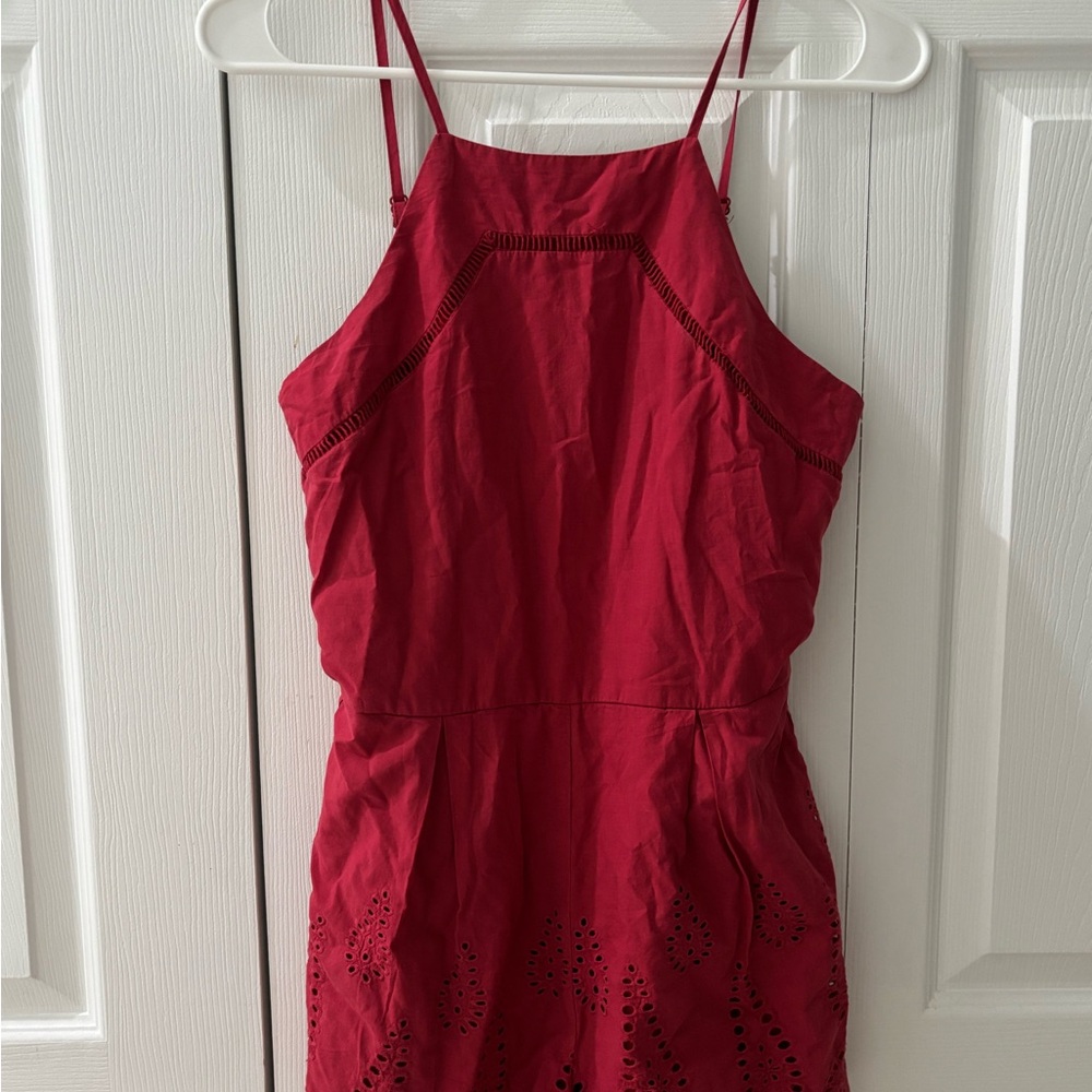 Blue Rain Red Lace Trim Romper